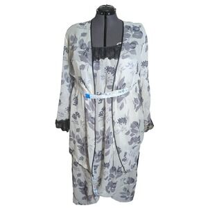Vintage 90s Patricia Fieldwalker Restored Silk Lace 2Pc long Floral Slip Robe XL